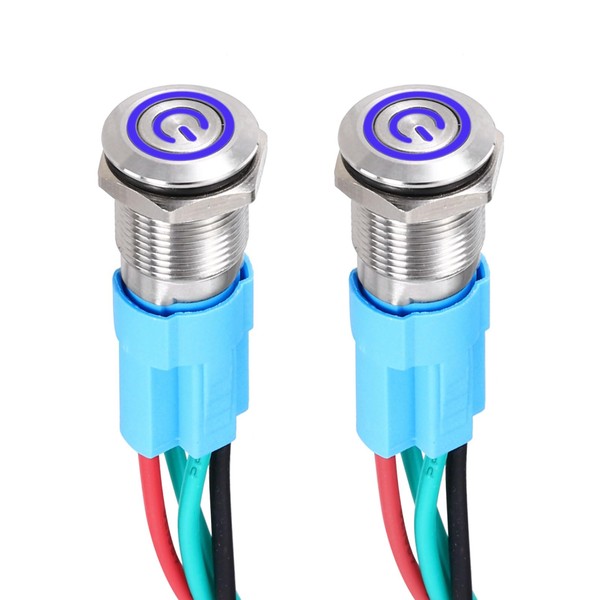 DMiotech 2Pcs 12mm Push Button Switch, IP65 1NO 12-24V 3A