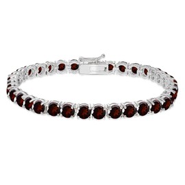 Sterling Silver 5mm Round Genuine, Created or Simulated Gemstone Tennis Bracelet for Women, 7.25 inches, Metal, Garnet