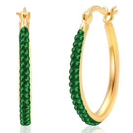Gold Plated Silver Emerald Crystal Hoop Earrings for Women | 18MM Hypoallergenic Emerald Earrings for Women| Green Crystal Hoop Earrings by MAX + STONE