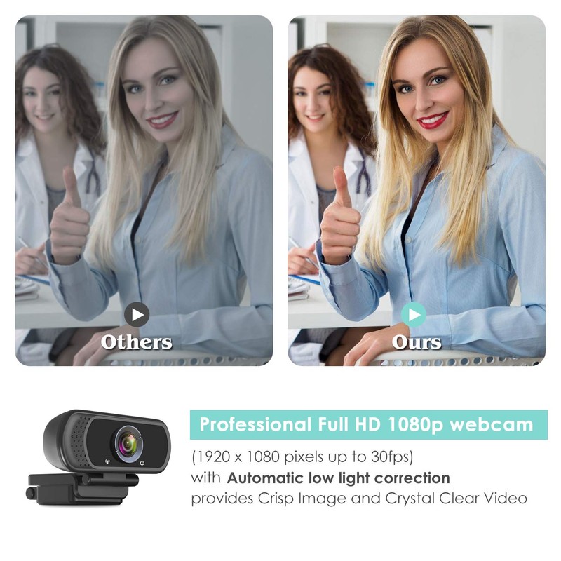 HD Webcam 1080P with Microphone, PC Laptop Desktop USB Webcams,