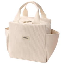 Tcdwla Women's Lunch Bag, Cool Bag, Small Corduroy, 12L Large Capacity, Lunch Bag with 2 Side Pockets, for Storing Water Cups, Umbrellas, Tableware, for Picnics, Work, School (A)