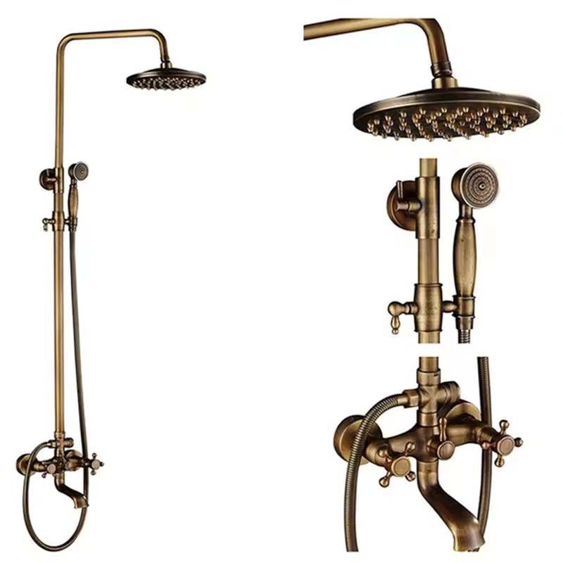 Antique Brass 8-Inch Rainfall Shower System with Hand Shower &