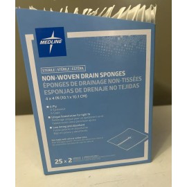 MEDLINE Non-Woven Drain Sponges 4x4 Inch 2 Sponges Per Pack 25 Packs Per Box