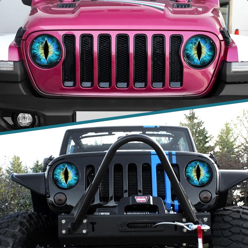 Damwot Beast Eyes Headlamp Decals for Jeep Headlights, 3D Round