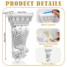 Weysat 2 Pcs Corbels for Doorway Decorative Corbel Shelf Bracket Countertops Fireplace Carved Applique Accent Bracket Fireplace Mantel Support Porches Decorative Trim 2.7" D x 5. 1" W x 10" H