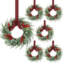 Anillos de Velas Navideñas de Frutos Rojos Artificiales Guirnalda de Agujas de Pino Nevadas Coronas de Anillos de Velas para Pilares Centro de Mesa Boda Rústico Decoración (6 Piezas)