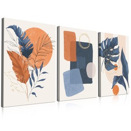 Boho Wall Art Set of 3, 16"x24" Mid Century Modern Wall Decor Framed Canvas Print Minimalist Wall Art Geometric Abstract Modern Neutral Boho Wall Art Decor for Living Room Bedroom Bathroom