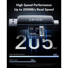 Lexar Silver SD Card 1TB, UHS-I SDXC Card 205 MB/s Read Speed, 140 MB/s Write Speed, V30, U3, C10, 4K UHD Video, SD Card Memory Card with Lexar Lifetime Data Recovery