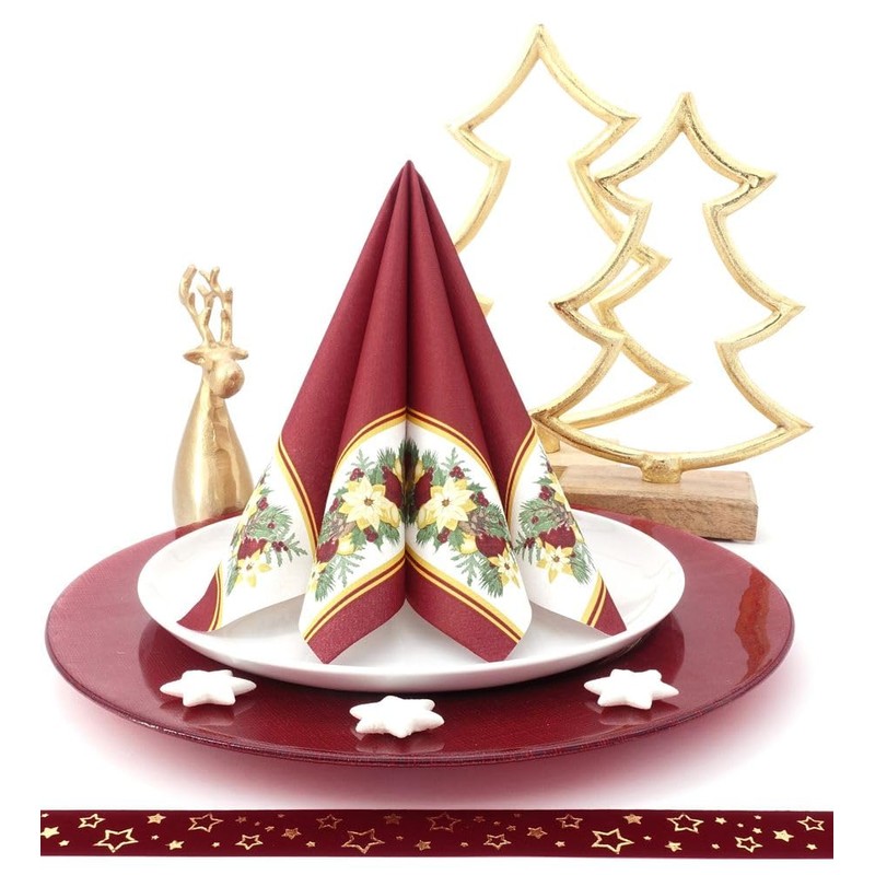 50 Christmas Napkins 40 x 40 Fabric-Like Garland, Colour: Bordeaux