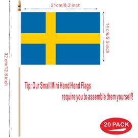 LUSEOAN 20 Pack Sweden Mini Stick Flags Swedish Small Miniature Handheld Flag Decorations,5x8 Inch