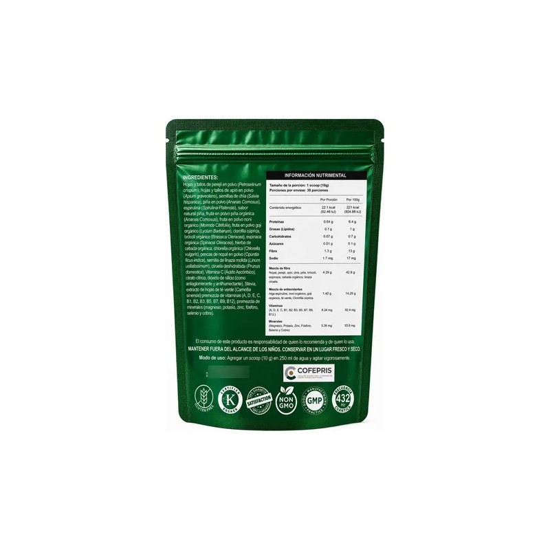 Jugo Verde Detox Green Plus 300g Energía Alcalinizante