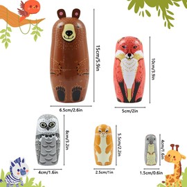 Set of 5 Cute Animal Theme Wooden Nesting Doll,Vivid Bear Fox Owl Rabbit Mouse Lovely Traditional Russian Matryoshka Doll Stacking Toy Ornament for Kid Christmas Birthday Gift Party Home Decoration