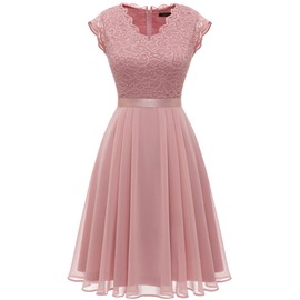 Dressystar Women's Formal Dresses V Neck Lace Wedding Guest Dress Sleeveless Bridesmaid Cocktail Dress 2050 Blush M