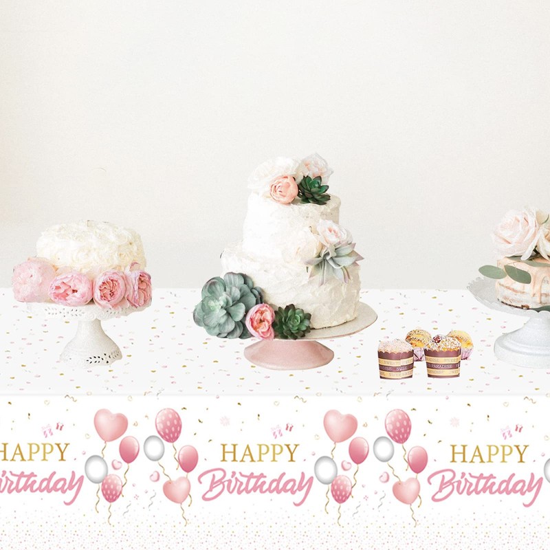 POPOYU Happy Birthday Tablecloth, Table Cloth Party Disposable for Girls