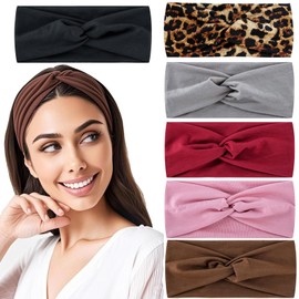 Hjiaruiky 6Packs Thick Wide Headbands for Women Knotted Headband Cloth Fabric Cute Stretchy Soft Running Twist Headbands Womens Fashion Head Bands for Women's Hair Accessories Black Pink