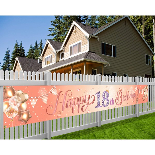 HOWAF Super Large Happy 18th Birthday Banner for Girl 18th