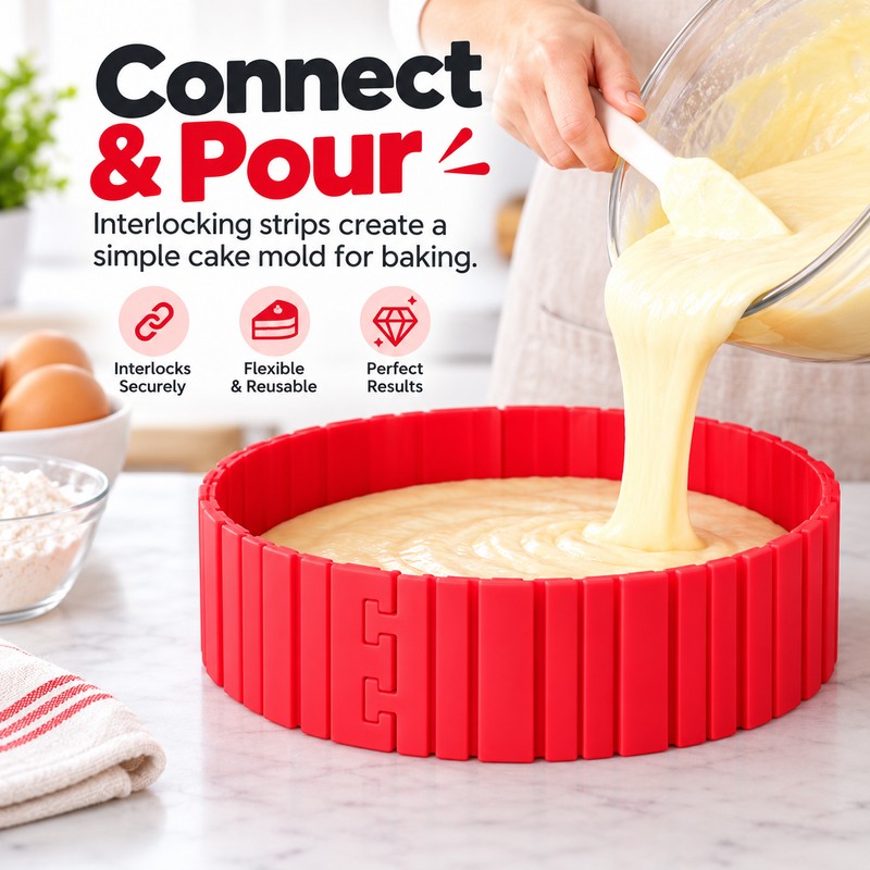 Adjustable Silicone Cake Mold for DIY Baking – 4-Piece Interlocking