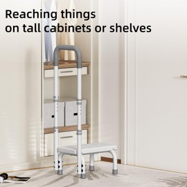 Step Stool with Handle for Ederly and Non-Skid Platform, Height Adjustable Heavy Duty Steps Foot Stool for Adult, Seniors, Foot Stool for Bedside, Kitchen,Bathtub Car,Safely Load 440 lbs. (White)