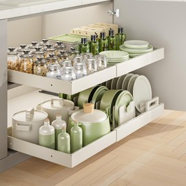 Expandable Pull-Out Cabinet Organizer (Width 13.78"-19.69"), Adhesive Drawer for Kitchen Cabinets, Cabinet Pull-Out Shelf for Cabinet Drawer and Under Sink Storage and Organization, Easy to Access