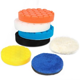 7 Pcs Polishing Pads, 5 Inch Sponge Car Polishing Pads with Wool Buffing Pads for Drill and DA Dual Action Polisher, Car Polishing Kit for Car Furniture Polishing Waxing and Sealing Glaze