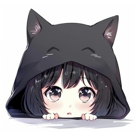 Peeking Anime Girl with Black Cat Hat Car Decal, Waterproof Kawaii Cute Stickers for Car, Truck, SUV, Motocycle, Bike, Car Accessories for Chibi Girl is Sneaking for Girls and Teens (Black Cat)