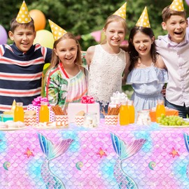 Mermaid Tablecloth for 1st-6th Girl Birthday Party Decorations,Under The Sea Princess & Baby Shower Themed Disposable Mermaid Scales Table Covers Supplies,Pink Rectangle Table Cloths 108x54 Inch 3Pcs