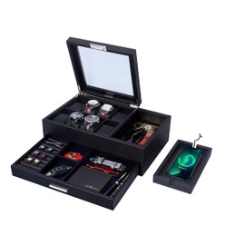 Lifomenz Co Mens Jewelry Box Valet Tray with Drawer and Charging Station Organizer,Nightstand Organizer for Men Jewelry Tray,Catchall Tray for Men Accessories