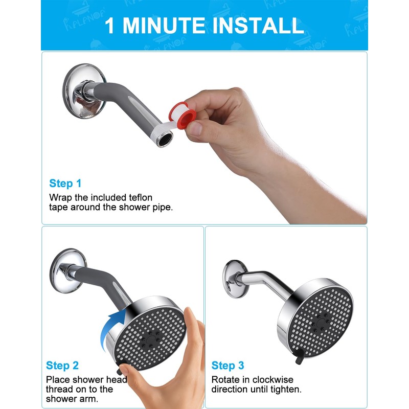 RALANDA High Pressure Shower Heads, High Flow Adjustable 3-Setting Bathroom
