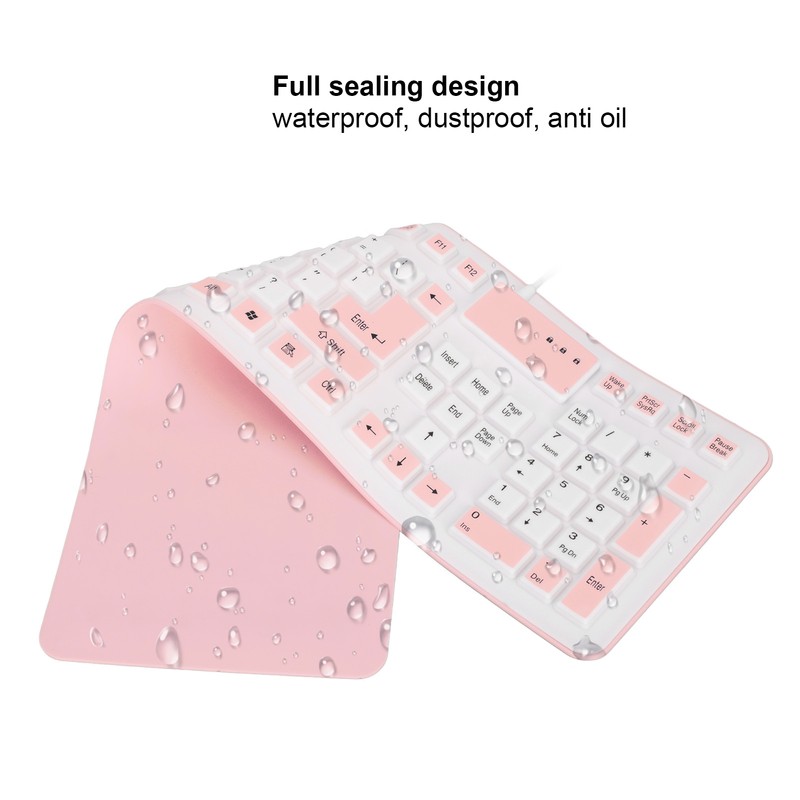 Foldable Silicone Keyboard 106 Keys Waterproof Dustproof Foldable USB Wired