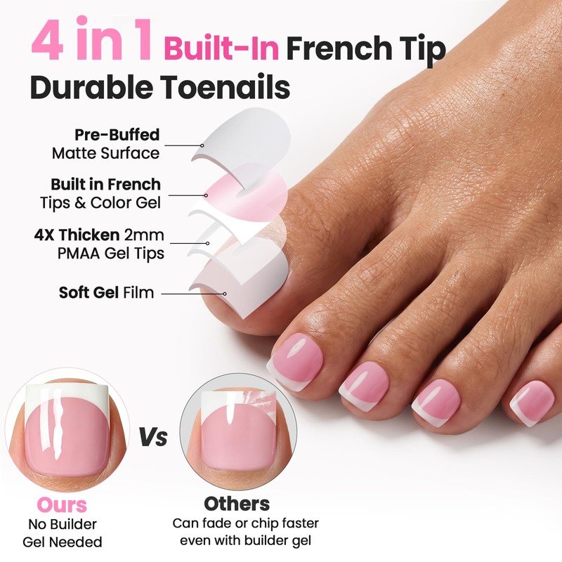 Gel Toe Nail Press ons kit with UV Light, French