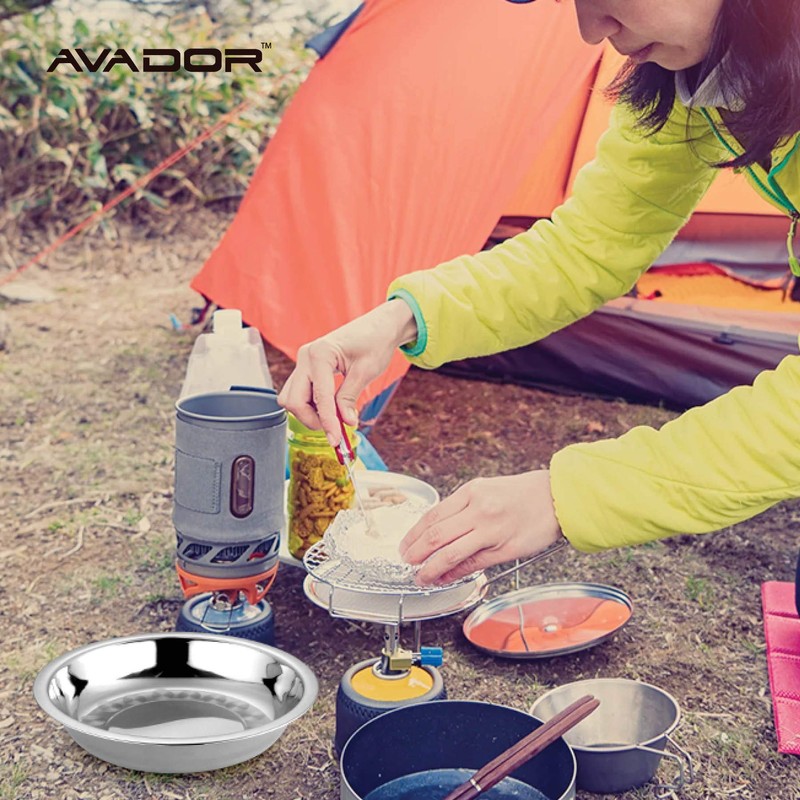 Avador Set of 4 Stainless Steel Camping Plate Set Great