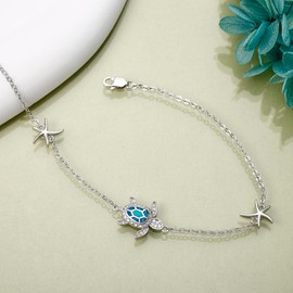 Turtle Ankle 925 Sterling Silver Sea Turtle Ankle Bracelets Beach Ocean Jewelry Present for Women