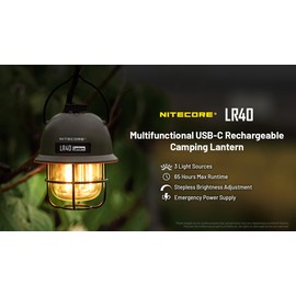 Nitecore LR40 Retro Style Rechargeable Multi Purpose LED Camping Lantern (Green Exterior) with EdisonBright Power Adapter Bundle