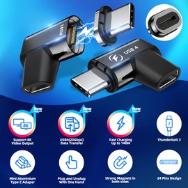 DuHeSin USB Type C Magnetic Adapter, (2 Pack) Magnetic USB C Adapter 24 Pin with PD 140w USB4 20Gbps Data Transfer 8K 60Hz for MacBook Pro/Air, Steam Deck, Quest 2, RoG Ally and More Type C Devices