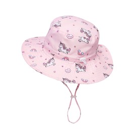 Caviotess Baby Kids Sun Hat with Cute Dinosaur Summer Beach Hats Wide Brim UPF 50+ Bucket Hat for Baby Girls, Pink, Medium