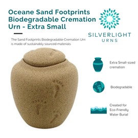 Oceane Sand Footprints Biodegradable Urn for Ashes - Extra Small, Earth Friendly Urn for Ground or Sea Burial, 5 Inches High