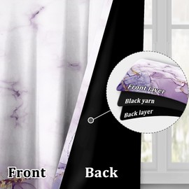 Purple White Marble Curtains for Bedroom, Lavender Vein Print Gold Glitter Texture Print Darkening Window Drapes, Light Filtering Curtains for Home Decor,2 Panels,Each W42 xL85