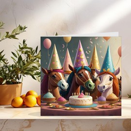 Horse Pony Birthday Card Horses Ponies Greeting Card 147mm x 147mm