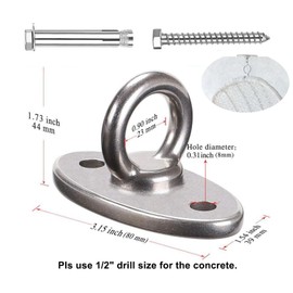 Ceiling Hook Heavy Duty M8 Eye Plate Swing Hook Up to 500 kg High-Quality Stainless Steel 304 Wall Eyelet Hook for Wooden Beams Punch Bag Ceiling Mount Hanging Chair Sling Trainer Yoga