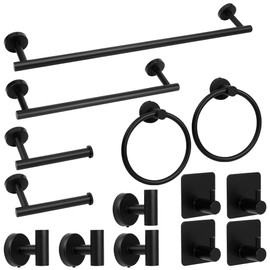 Matte Black Bathroom Towel Bar Set, 14-Piece Stainless Steel Hardware Bathroom Accessories, 16" and 24" Towel Racks for Bathroom Walls