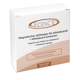 ECENCE Magnetic Pen Holder, Magnetic Pen Holder with 2 Compartments with Whiteboard Sponge Magnetic for Fridge, School, Office and All Magnetic Surfaces, White