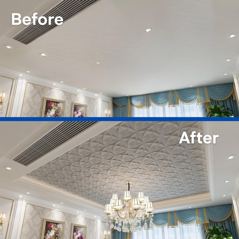 Art3d 12-Pack PVC Drop Ceiling Tiles (48 Sq.Ft), 24"x24" Decorative