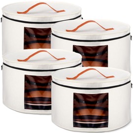 Suzile 4 Pack Large Round Foldable Hat Box for Women Storage Holds up to 6-10 Hats Cowboy Hat Box with Lid Handles Closet Cowboy Case Organizer Clothes Case for Travel Gift(White,Felt)