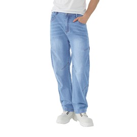 Susclude Baggy Jeans Mens Loose Fit Y2k Jeans Stretch Wide Leg Patchwork Pants with Pockets Streetwear Blue