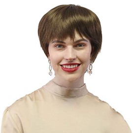 Hand Tied Mono Top Full Cap Women Wig Natural Look Premium Synthetic Short Hair (8A# Medium Chestnut Brown)
