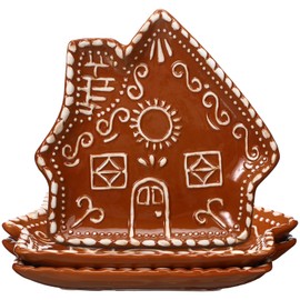 SiliFine 3 Pcs Christmas Gingerbread Plates Xmas Dinner Ceramic Plate 8 inch Holiday Cookie Tableware Decorative Desserts Dish Candy Salad Tray for Winter Home Table Party Supplies(Gingerbread House)