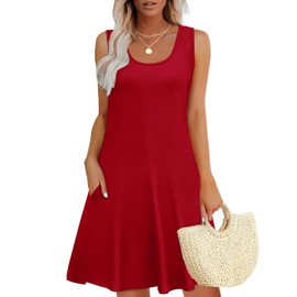 WEESO Red Dresses for Women 2025 Loose Crew Neck Sleeveless Casual Maternity Dress Sundresses Swing Tank Dresses XL