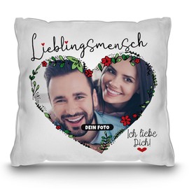 PR Print Royal Photo Cushion with Saying "Lieblingsmensch, Ich Liebe Dich" (Lieblingsmensch, Ich Liebe Dich) - zum selbst gestalten with Photo in Heart Shape - Anniversary Gifts | Includes Filling,