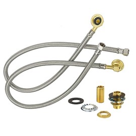 Krowne 21-445L E-Z Install Water Line Kit, 30" Stainless Steel Braided Supply Hoses, 3/8" Compression & 1/2" NPT Fittings, Includes Elbows, Nipples, Washers & Lock Nuts, No Soldering Required