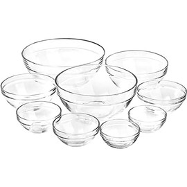 Lawei Set of 9 Glass Mixing Bowls - Glass Nesting Bowls Glass Prep Bowls Clear Glass Salad Bowls for Kitchen Prep Salad, Cereal, Ice Cream, Pasta, Fruits